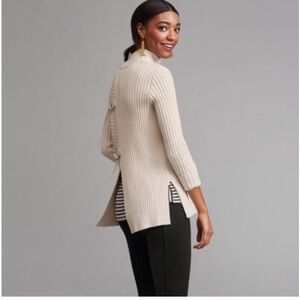 CABI mock neck asymmetrical hem rib knit sweater size medium